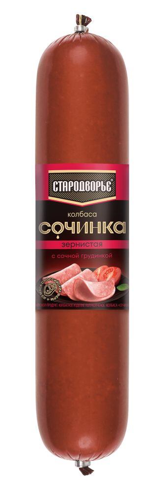 КОЛБАСА СОЧИНКА ЗЕРНИСТАЯ С СОЧНОЙ ГРУДИНКОЙ СТАРОДВОРЬЕ П/К /ВЕС