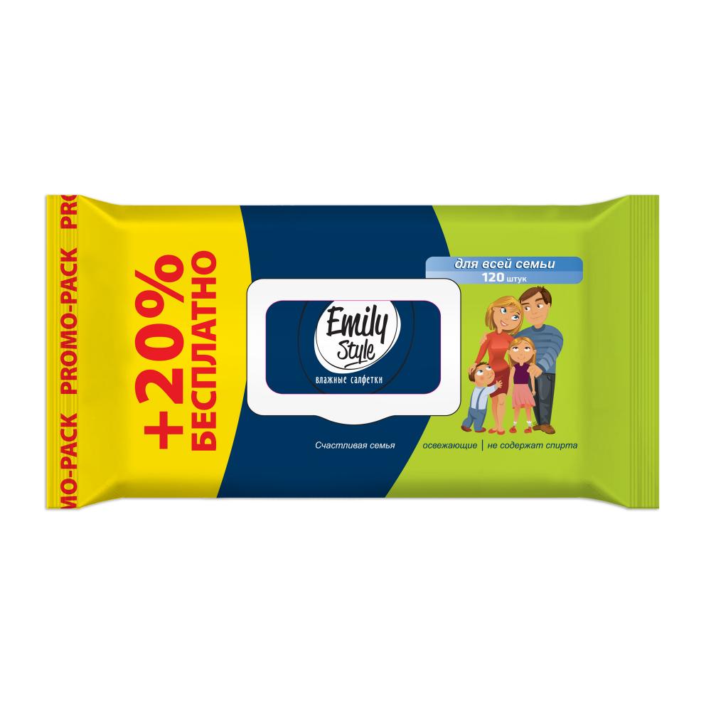 ВЛАЖНЫЕ САЛФЕТКИ ДЛЯ ВСЕЙ СЕМЬИ АНТИБАКТ (+20% БЕСПЛАТНО) ПРОМО EMILY STYLE 120ШТ УПАК С КРЫШКОЙ