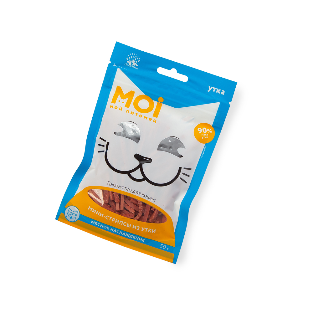 ЛАКОМСТВО ДЛЯ КОШЕК MOI МИНИ-СТРИПСЫ ИЗ УТКИ ПЛ/ПАК 50ГР