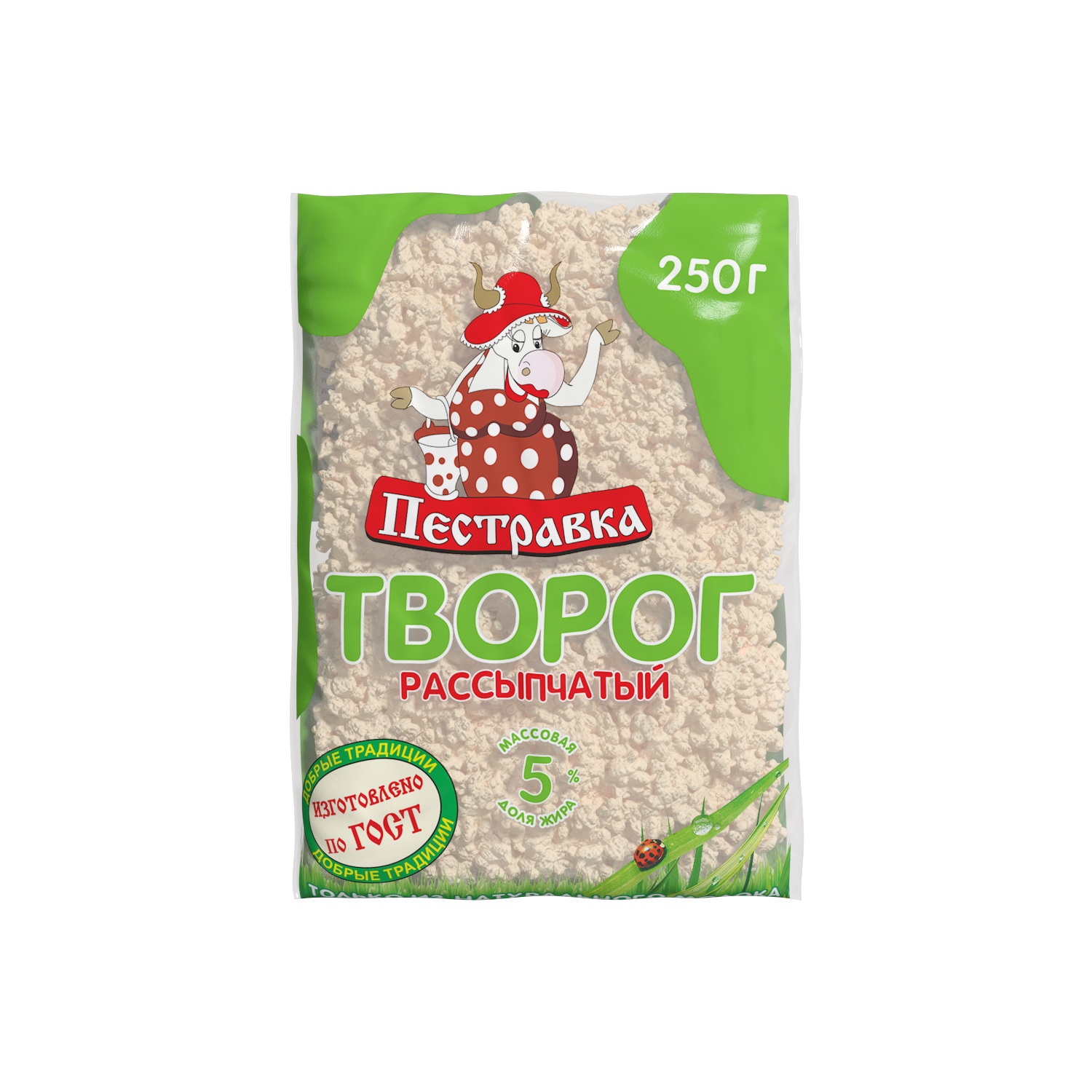 БЗМЖ ТВОРОГ ПЕСТРАВКА 5% 250ГР ПАКЕТ