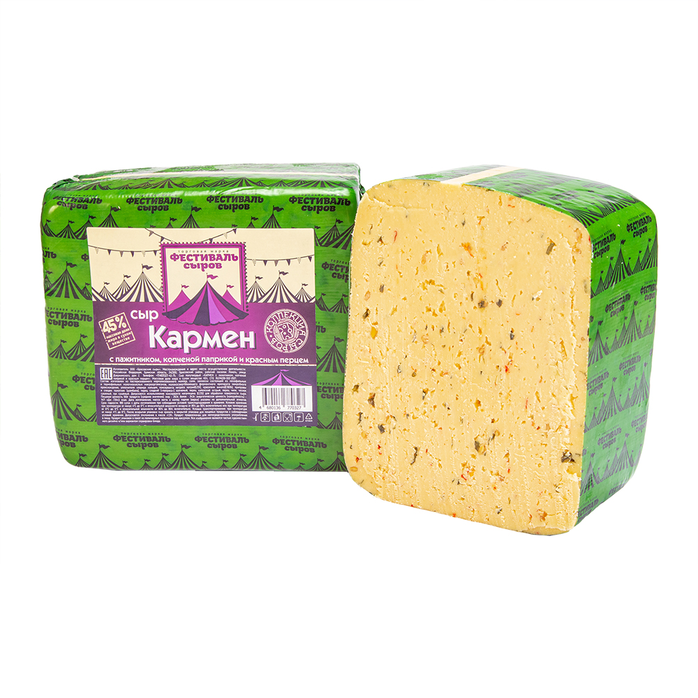БЗМЖ СЫР КАРМЕН С ПАЖИТНИКОМ/ПАПРИКОЙ/КРАСН ПЕРЦЕМ 45% ФЕСТИВАЛЬ СЫРОВ /ВЕС