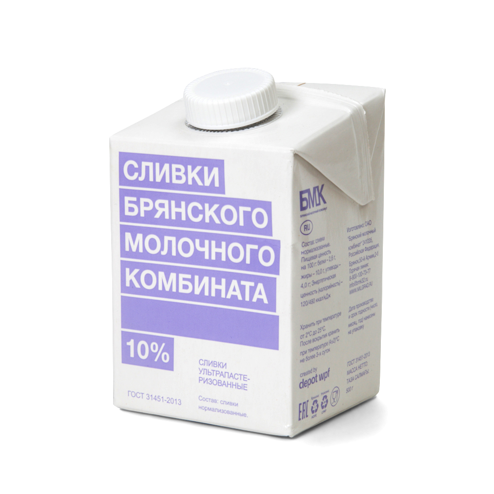 Сливки 10% 500 г,БМК ТВА edge