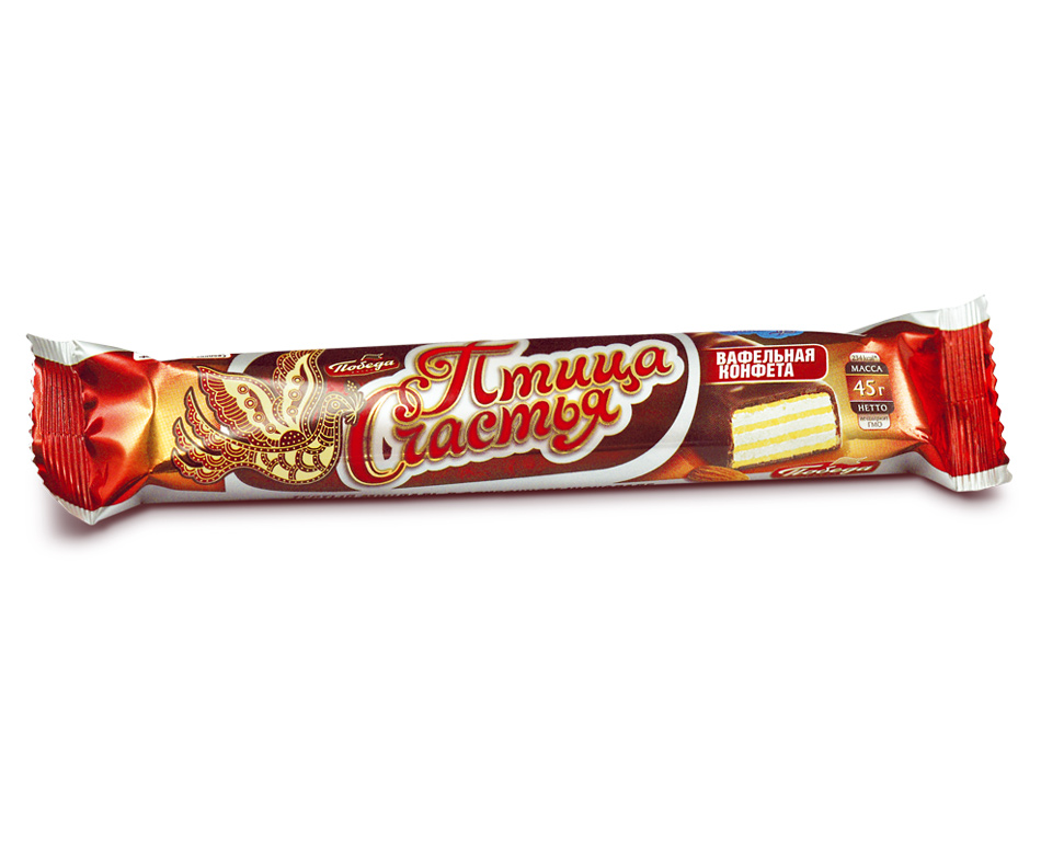КОНФЕТА ВАФ ПТИЦА СЧАСТЬЯ С ТЕРТЫМ МИНДАЛЕМ ПОБЕДА 45ГР