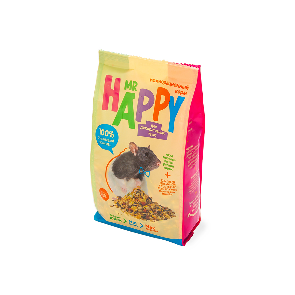 КОРМ MR HAPPY ДЛЯ ДЕКОРАТИВНЫХ КРЫС 400ГР