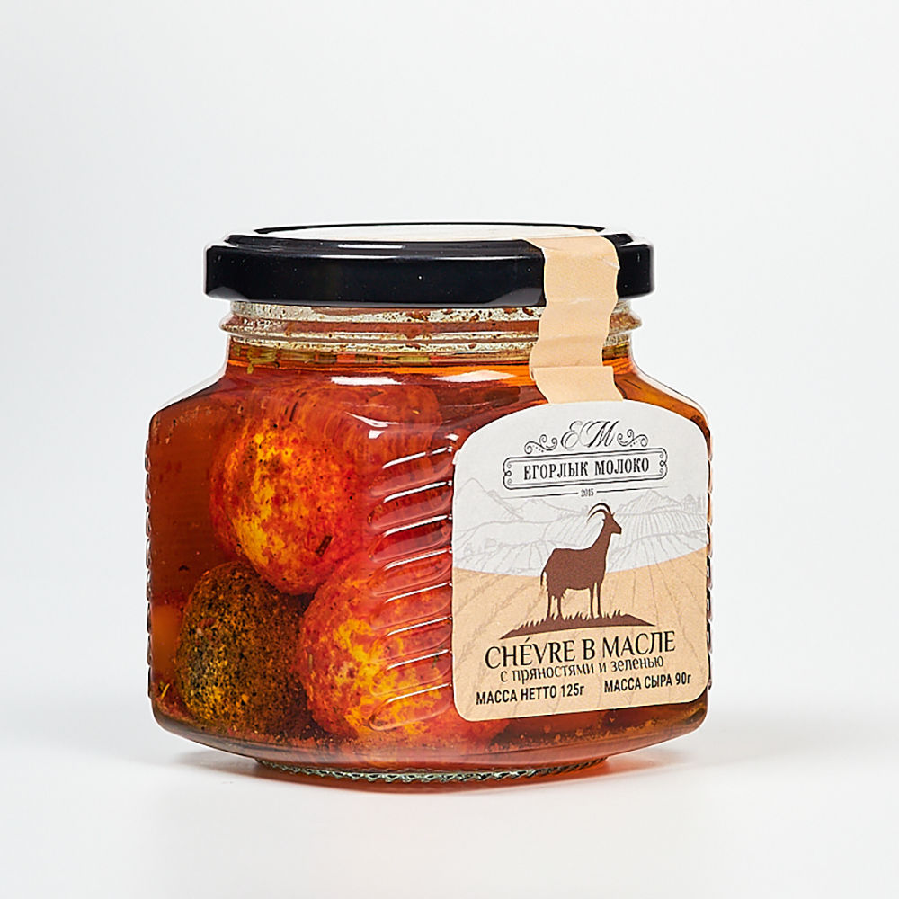 Сыр мягкий Шевр в масле с пряностями и зеленью мдж 50%, 125г/90г