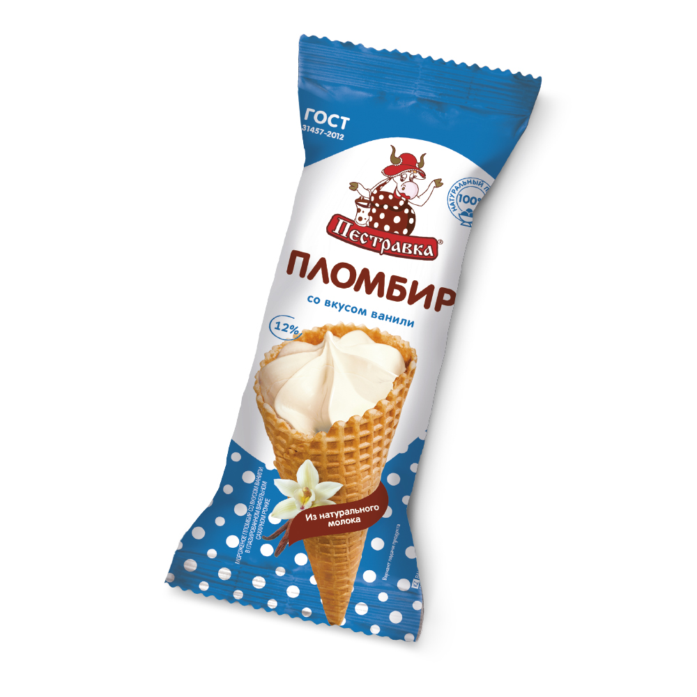 БЗМЖ МОРОЖЕНОЕ ПЕСТРАВКА РОЖОК ПЛ ВАНИЛЬ 12% 120ГР