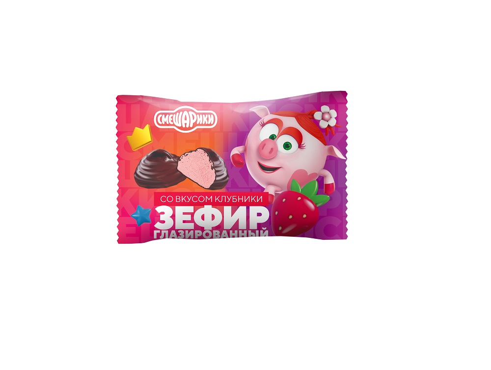 ЗЕФИР СМЕШАРИКИ ГЛАЗИРОВАННЫЕ СО ВКУСОМ КЛУБНИКИ/ВЕС