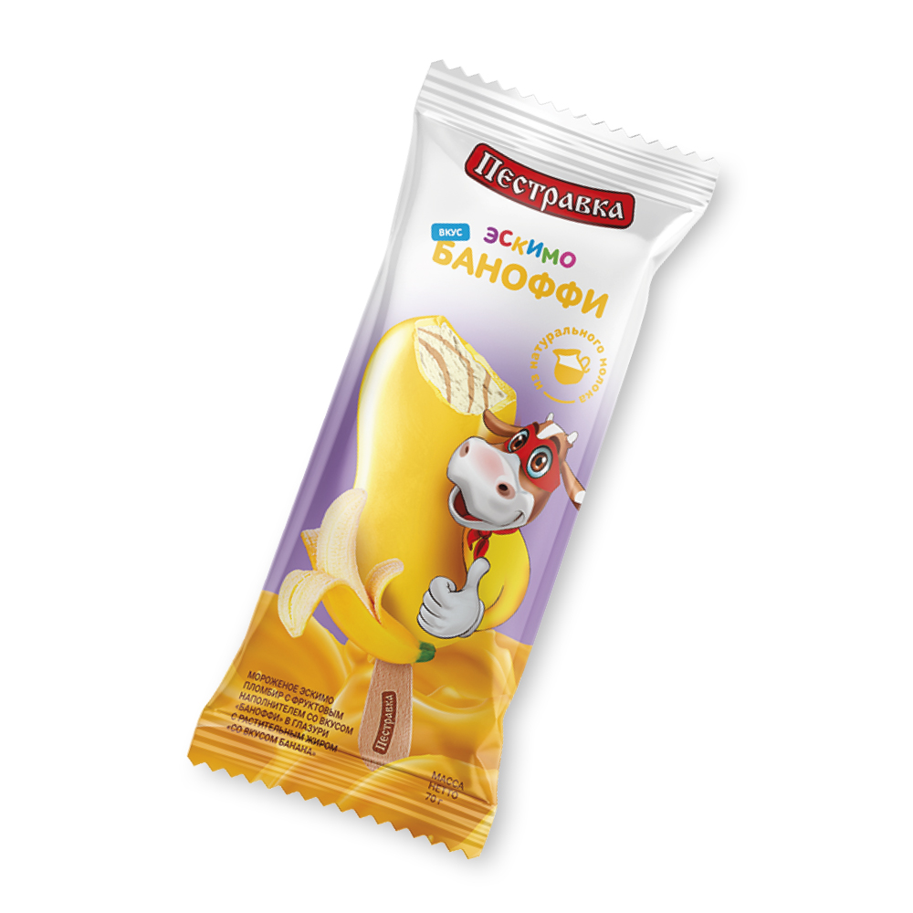 БЗМЖ МОРОЖЕНОЕ ПЕСТРАВКА ЭСКИМО ПЛ БАНОФФИ В ГЛАЗУРИ СО ВКУСОМ БАНАНА 70ГР