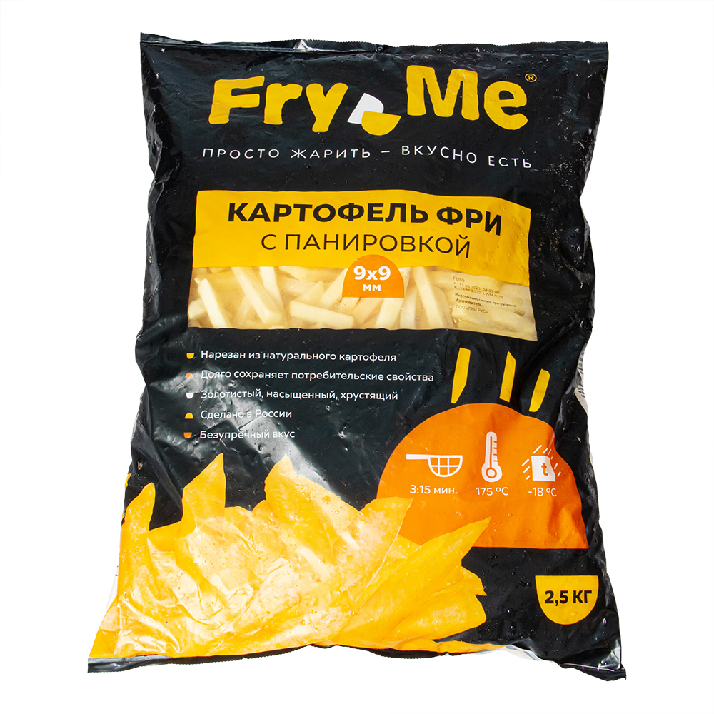 КАРТОФЕЛЬ ФРИ С ПАНИРОВКОЙ FRY ME 9Х9ММ 2,5КГ(5ШТ)