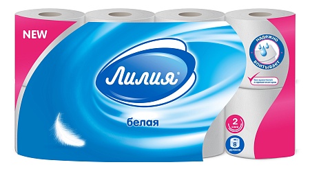 Туалетная бумага Лилия 2сл 8 рул белая