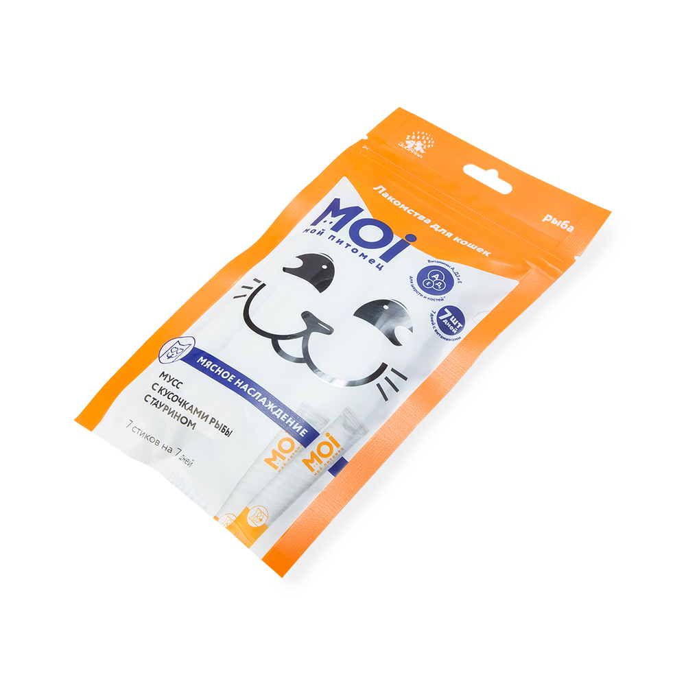 ЛАКОМСТВО ДЛЯ КОШЕК MOI МУСС С КУСОЧКАМИ РЫБЫ ПЛ/ПАК 10ГР