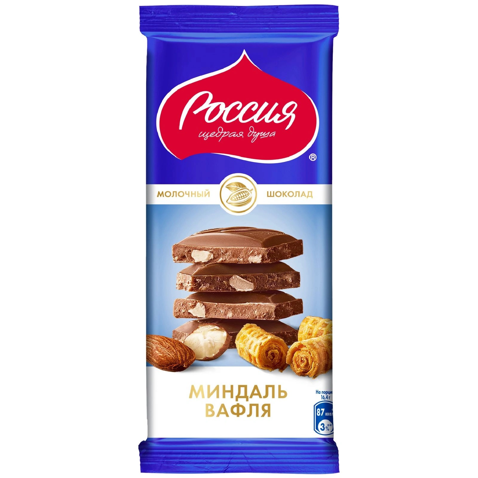 ШОКОЛАД РОССИЯ МОЛОЧНЫЙ МИНДАЛЬ/ВАФЛИ 82ГР