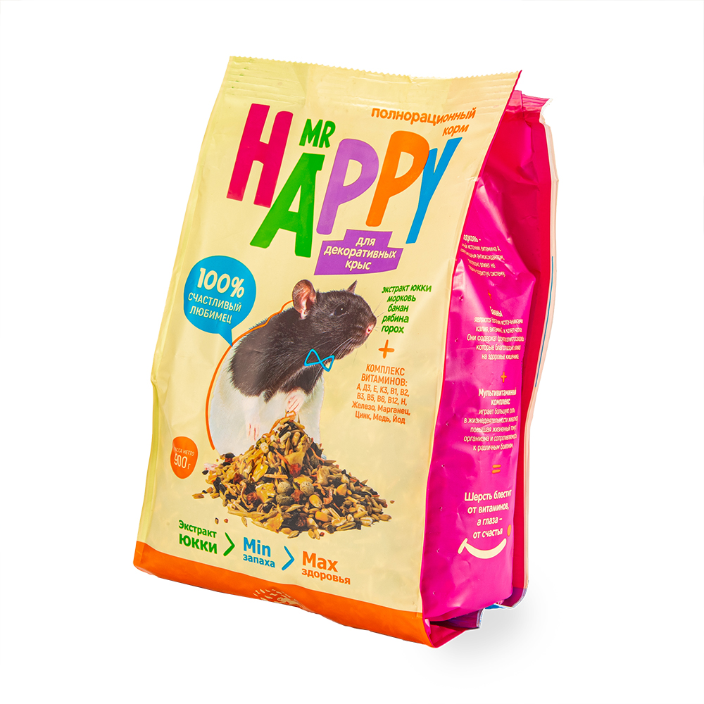 КОРМ MR HAPPY ДЛЯ ДЕКОРАТИВНЫХ КРЫС 900ГР