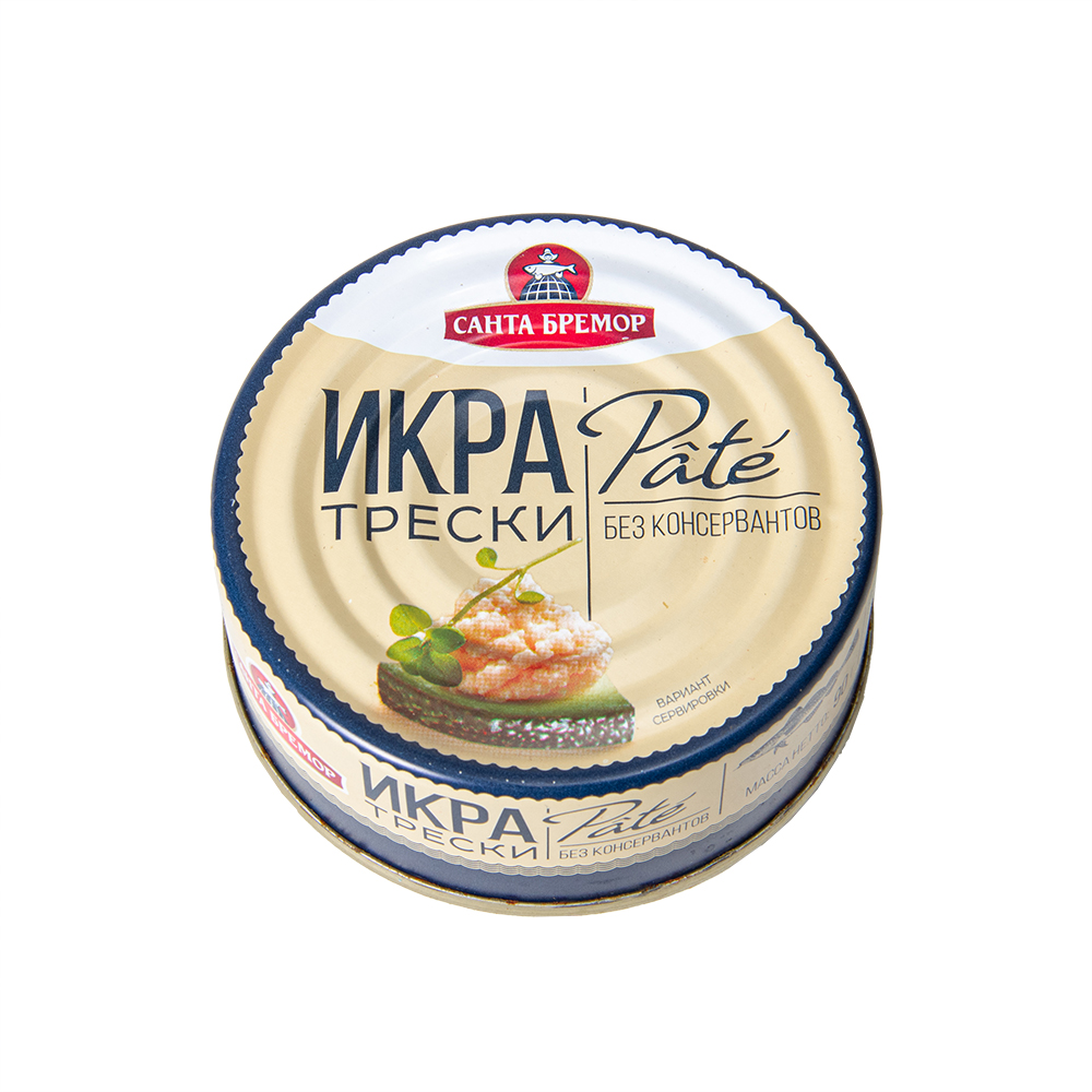 ИКРА ТРЕСКИ ДЕЛИКАТЕСНАЯ ЛЮКС "PATE" "САНТА БРЕМОР" ПАСТЕРИЗ. Ж/Б 90Г 1/9 NEW КУПИНО