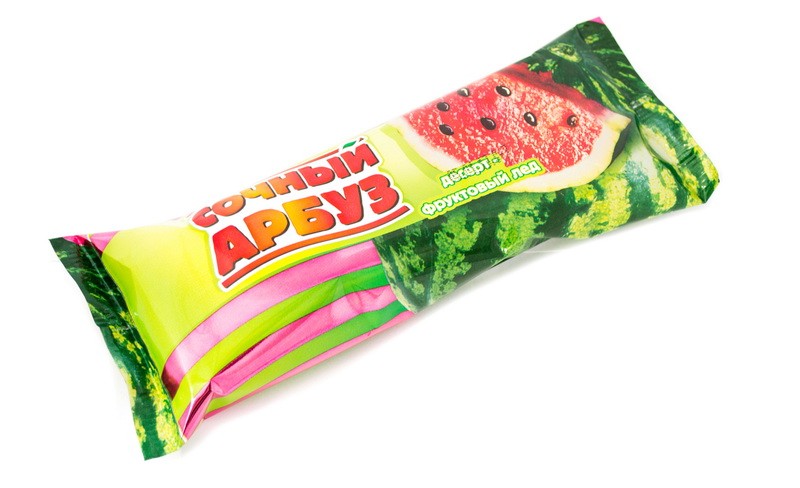 Мороженое Челны Холод фруктовый лед Сочный арбуз флоу-пак 70 г.