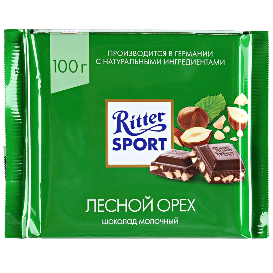 Ritter Sport "ЛЕСНОЙ ОРЕХ". Шок.мол. 100г/12