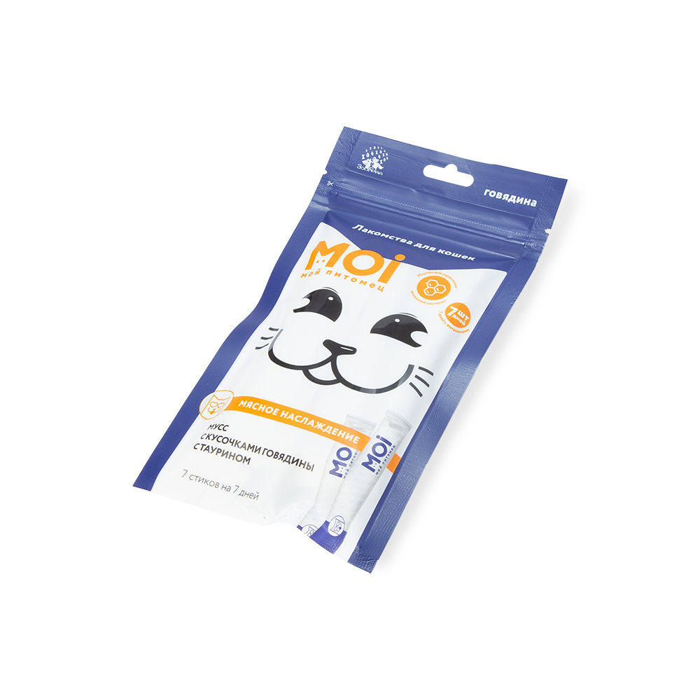 ЛАКОМСТВО ДЛЯ КОШЕК MOI МУСС С КУСОЧКАМИ ГОВЯДИНЫ ПЛ/ПАК 10ГР