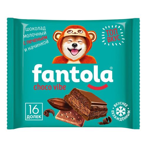 Шоколад молочный FANTOLA (Фантола) со вкусом «CHOCO VIBE» с начинкой и печеньем 8х12х66г