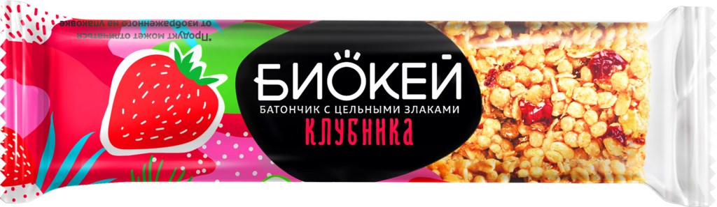 БАТОНЧИК БИОКЕЙ С КЛУБНИКОЙ И ЦЕЛЬНЫМИ ЗЛАКАМИ 25Г