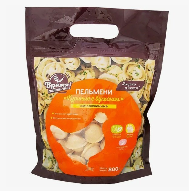 ПЕЛЬМЕНИ КУРИНЫЕ С БУЛЬОНОМ ВРЕМЯ ГОТОВИТЬ 800ГР ПАКЕТ