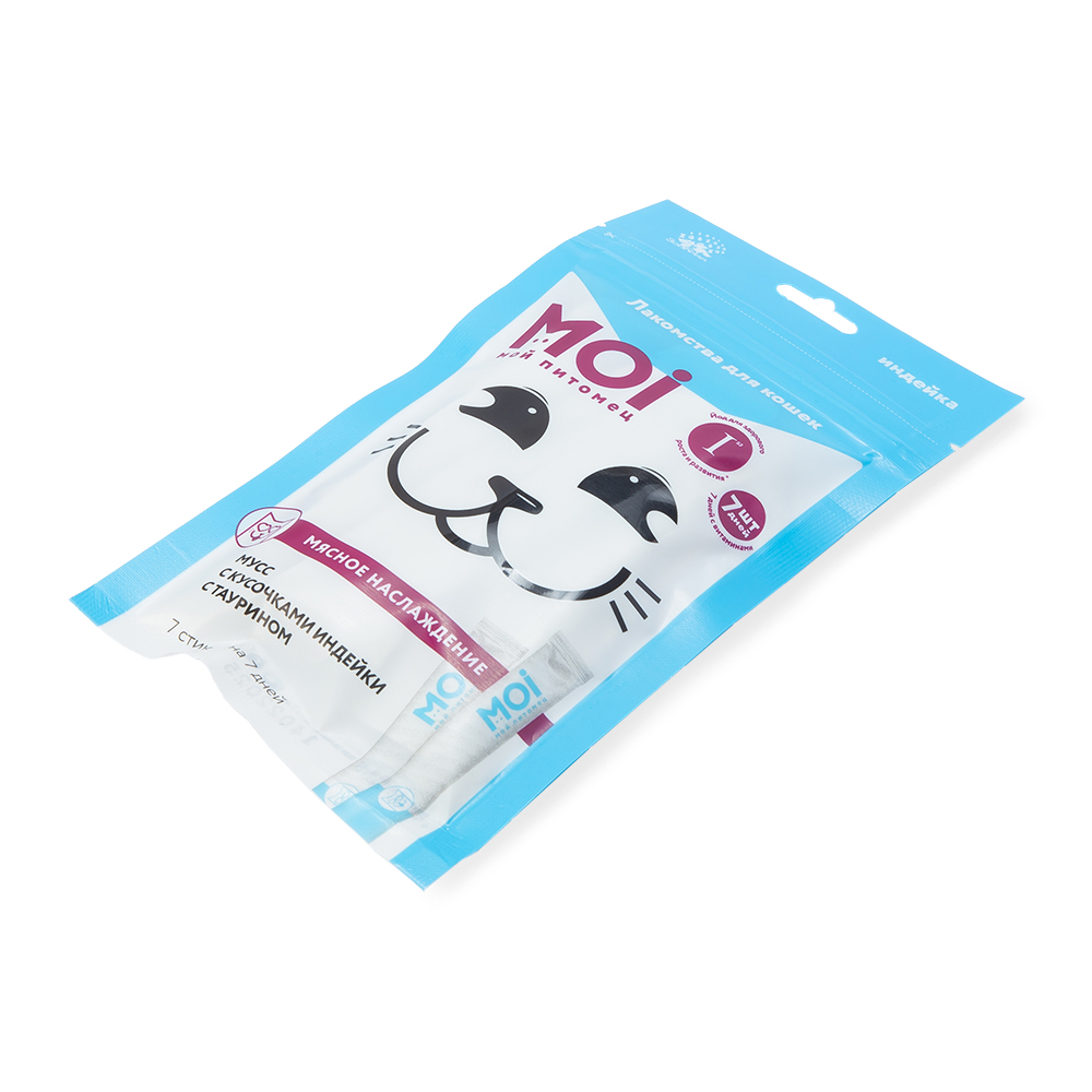 ЛАКОМСТВО ДЛЯ КОШЕК MOI МУСС С КУСОЧКАМИ ИНДЕЙКИ ПЛ/ПАК 10ГР