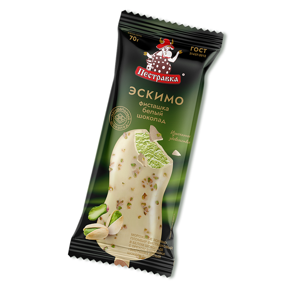БЗМЖ МОРОЖЕНОЕ ПЕСТРАВКА ЭСКИМО ПЛ ФИСТАШКА В БЕЛ ГЛ С ФИСТАШКОЙ 2% 70ГР