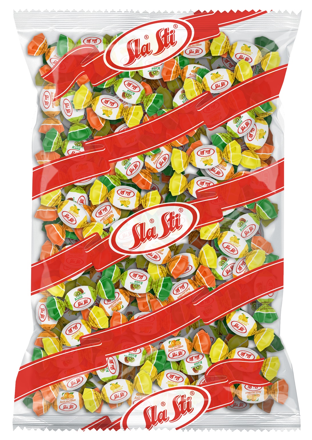 Мини-карамель Sla Sti с фруктовой начинкой Микс (апельс/киви/лимон), фас. 0,5 кг