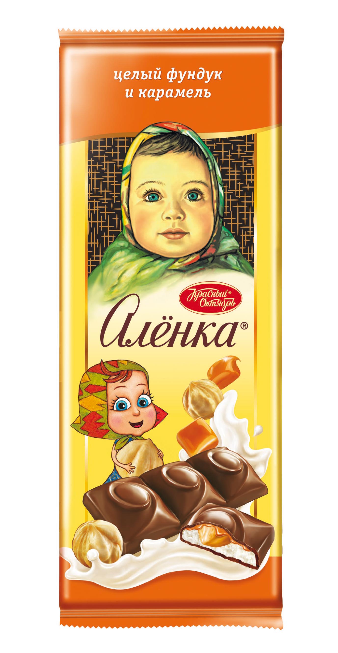 Шоколад Аленка с начинкой целый фундук и карамель 165 г