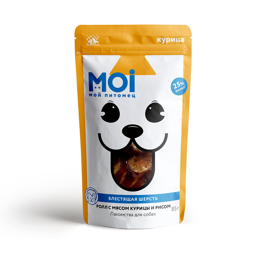 ЛАКОМСТВО Д/СОБАК MOЙ ПИТОМЕЦ РОЛЛ С МЯСОМ КУРИЦЫ И РИСОМ ПЛ/ПАК 85Г