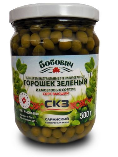 Горошек зеленый высший сорт 500гр ст/банка (сухой вес 325 г)
