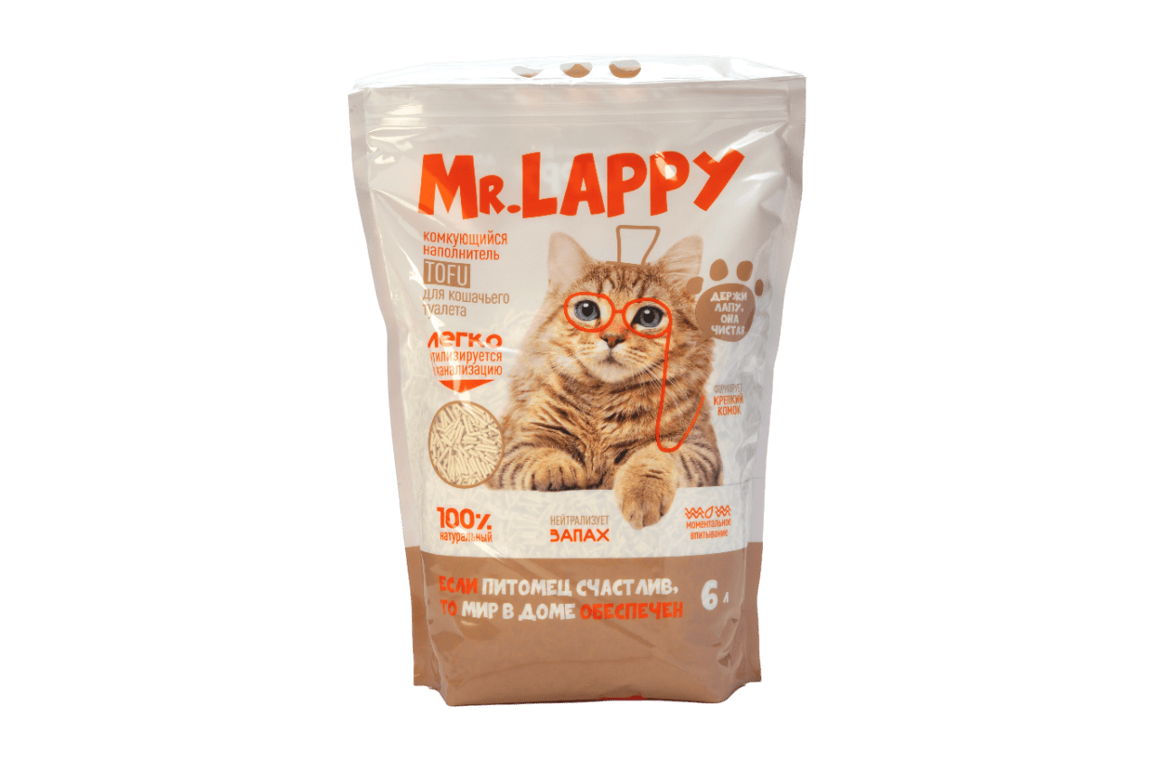 НАПОЛНИТЕЛЬ Д/КОШАЧЬЕГО ТУАЛЕТА MR LAPPY ТОФУ 6Л.