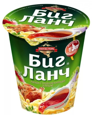 ЛАПША БИГ ЛАНЧ С ТУШ КУРИЦЕЙ И ЛУКОМ СТАКАН 65ГР