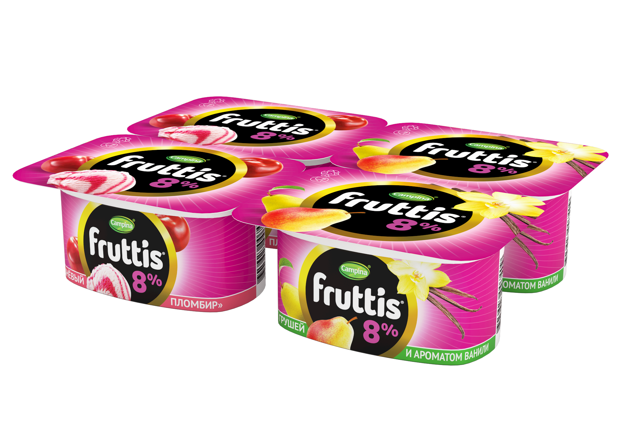 БЗМЖ ЙОГУРТ ФРУТТИС СУПЕРЭКСТРА ВИШНЯ/ПЛОМБИР/ГРУША/ВАНИЛЬ 8% 115ГР