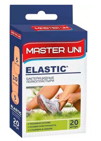 Лейкопластырь бактерицидный, на тканевой основе Master Uni Elastic 20шт.