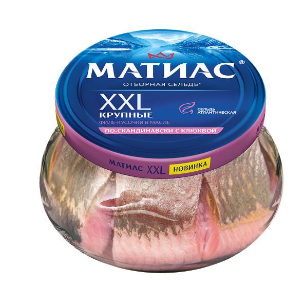 ФИЛЕ СЕЛЬДИ МАТИАС XXL ОТБОРНЫЙ ПО-СКАНДИНАВСКИ С КЛЮКВОЙ В МАСЛЕ 260ГР