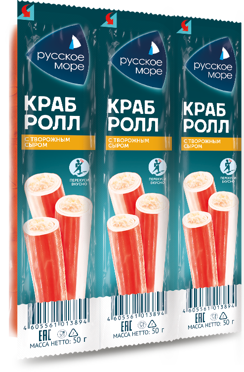 ПАЛОЧКА КРАБОВАЯ РУССКОЕ МОРЕ "КРАБ-РОЛЛ" С СЫРОМ ПАСТ.ОХЛ. 50Г