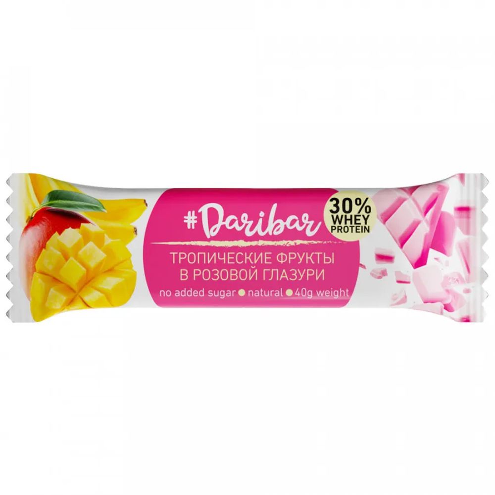 БАТОНЧИК  ПРОТЕИНОВЫЙ DARIBAR В РОЗОВОЙ ГЛАЗ. СО ВКУСОМ ТРОПИЧЕСКИЕ ФРУКТЫ 40ГР