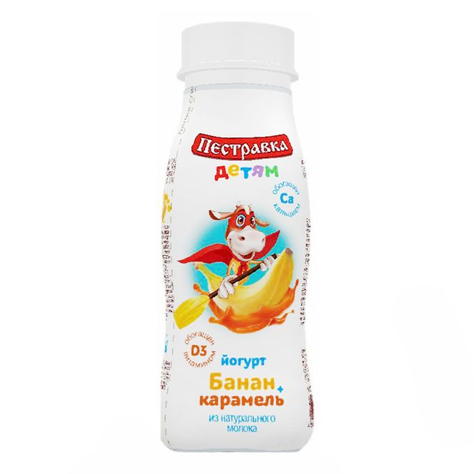БЗМЖ ЙОГУРТ ПЕСТРАВКА ПИТЬЕВОЙ ДЕТСКИЙ БАНАН КАРАМЕЛЬ 2,5% 180ГР