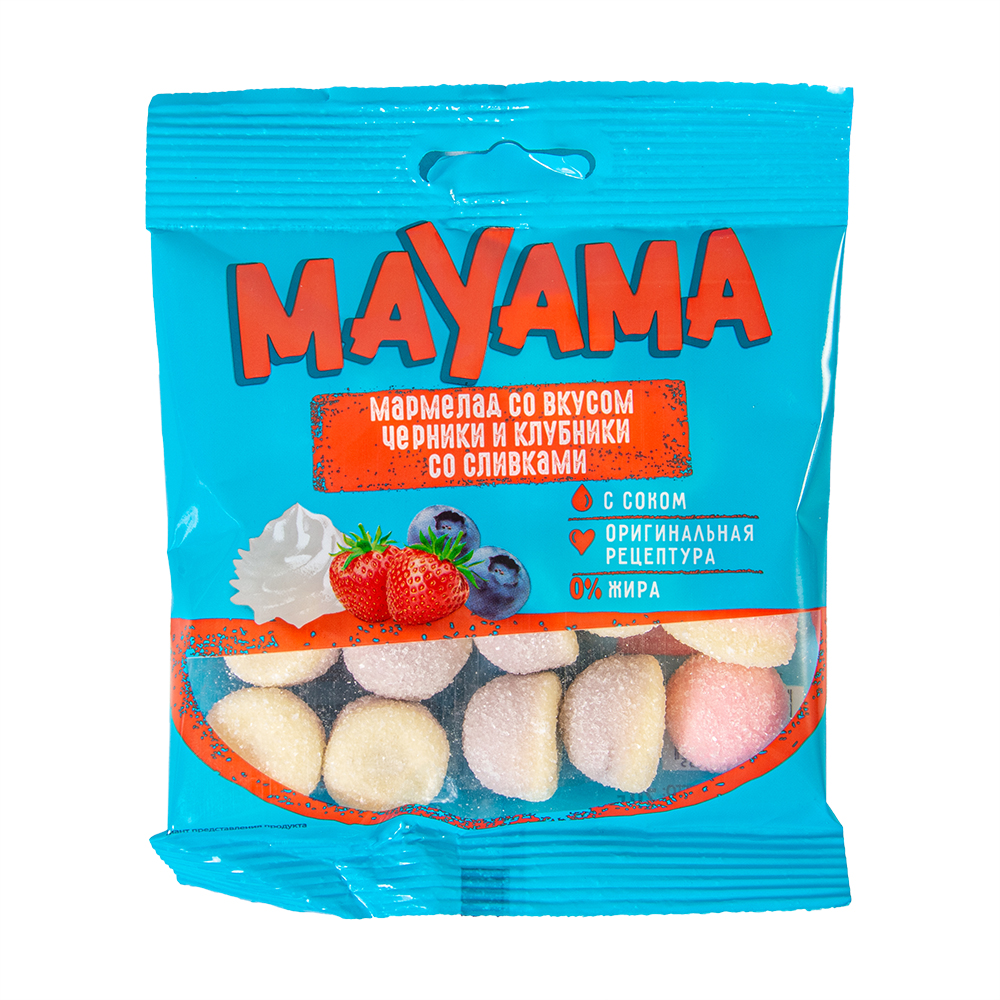 МАРМЕЛАД ЖЕВ МАЯМА ВКУС. ЧЕРНИКИ И КЛУБ СО СЛИВКАМИ  70ГР