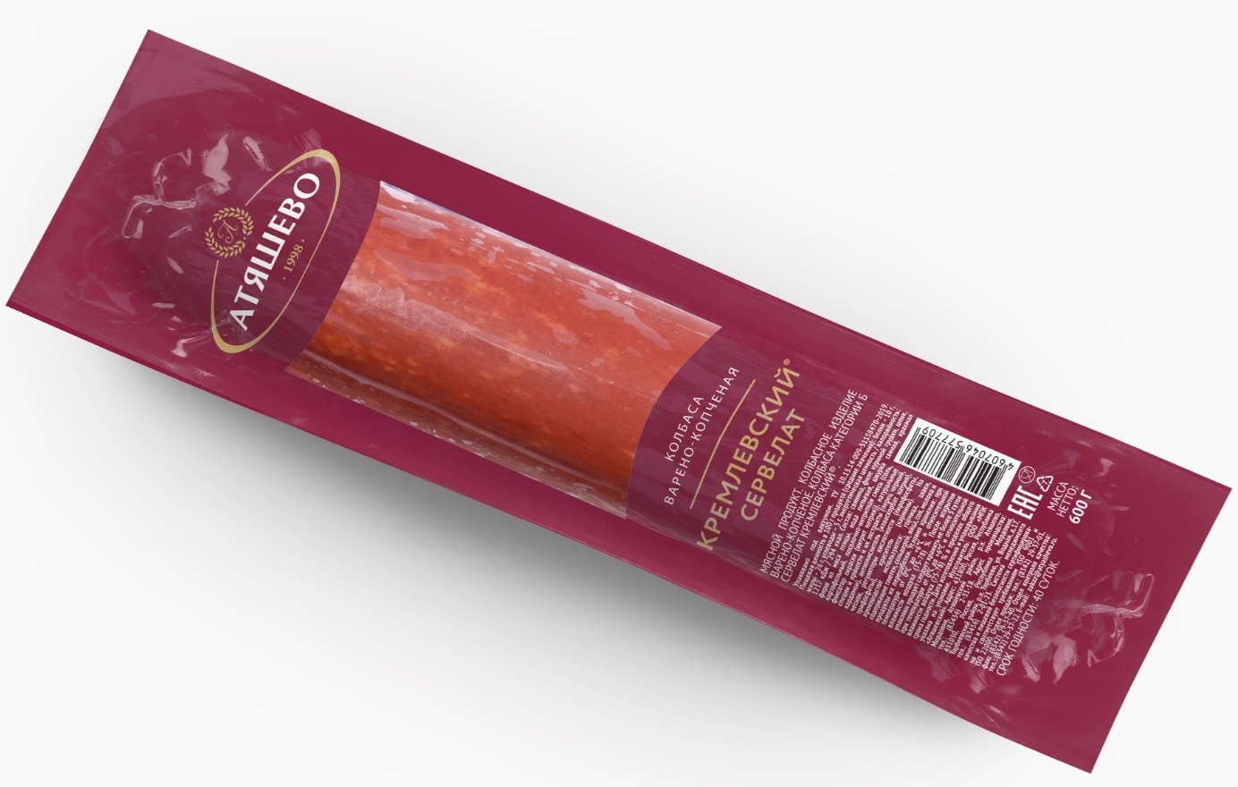 КОЛБАСА  АТЯШЕВО СЕРВЕЛАТ КРЕМЛЕВСКИЙ В/К В/У 600ГР