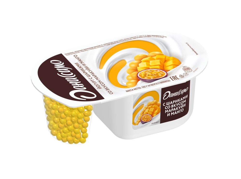 БЗМЖ ЙОГУРТ ДАНИССИМО ФАНТАЗИЯ 6,9% ХРУСТЯЩИЕ ШАРИКИ/МАНГО/МАРАКУЙЯ 105Г