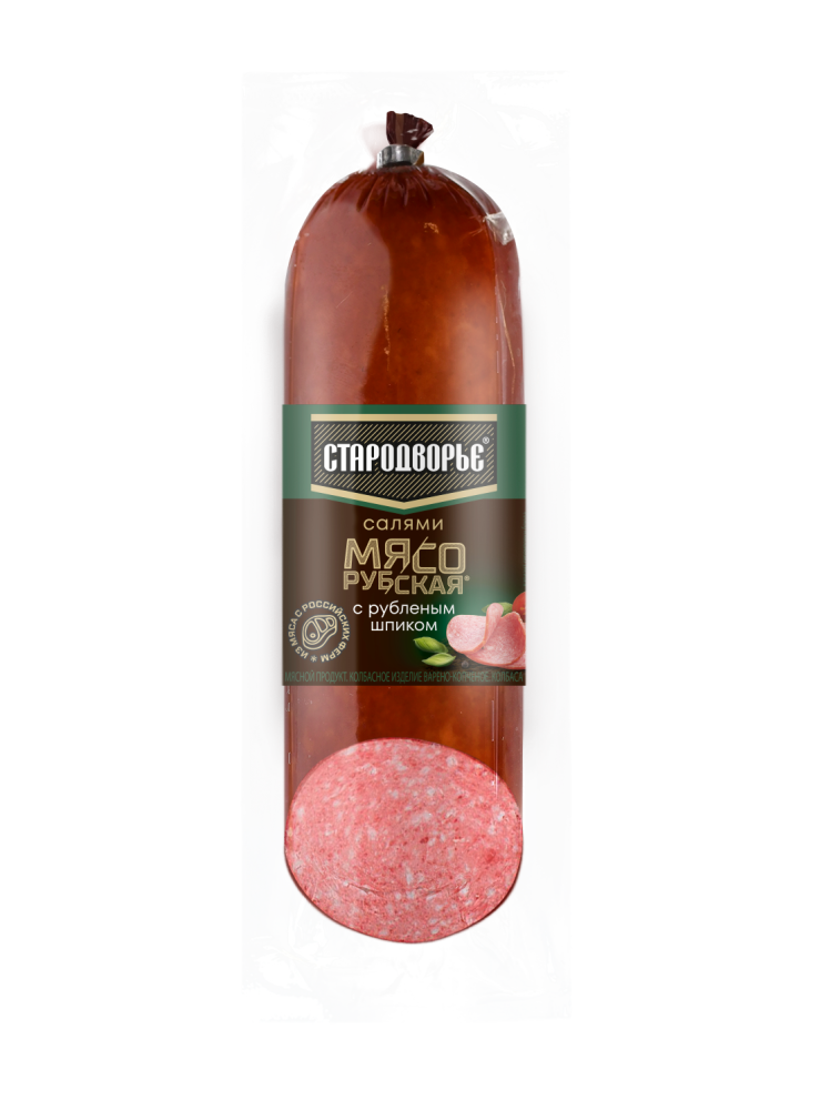 КОЛБАСА В/К  МЯСОРУБСКАЯ САЛЯМИ С РУБЛЕНЫМ ШПИКОМ СРЕЗ В/У 350ГР