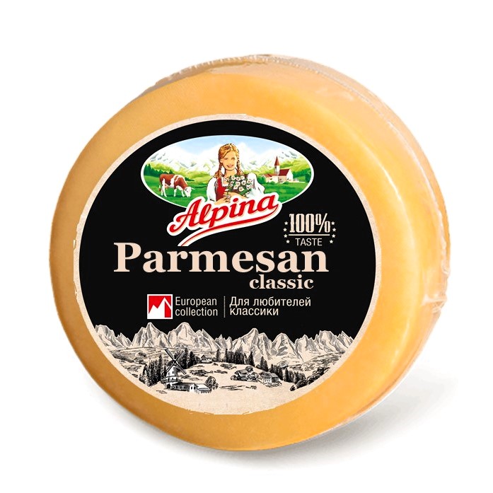 Сыр Alpina Пармезан классический 40% круг (2 месяца выдержки)  пленка вес 7 кг