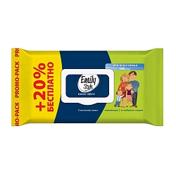 ВЛАЖНЫЕ САЛФЕТКИ ДЛЯ ВСЕЙ СЕМЬИ АНТИБАКТ (+20% БЕСПЛАТНО) ПРОМО EMILY STYLE 120ШТ УПАК С КРЫШКОЙ