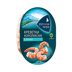 Мясо креветки белоногой Русское море "ваннамей"с хвост. сегм."Королевская" в заливке 180гр