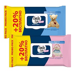 САЛФЕТКИ ВЛАЖНЫЕ ДЛЯ ДЕТЕЙ (+20% БЕСПЛАТНО) ПРОМО EMILY STYLE 120ШТ