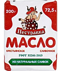 БЗМЖ МАСЛО ПЕСТРАВКА СЛИВОЧНОЕ КРЕСТЬЯНСКОЕ 72,5% 200ГР