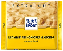 ШОКОЛАД РИТТЕР СПОРТ БЕЛ ШОК ЛЕСНОЙ ОРЕХ И ХЛОПЬЯ 100ГР