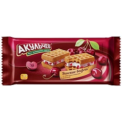 ВАФЛИ ВЕНСКИЕ ВЗБИТ СЛИВКИ И ВИШНЯ АКУЛЬЧЕВ 150ГР
