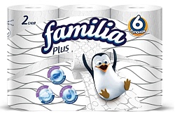 БУМАГА ТУАЛЕТНАЯ FAMILIA PLUS ДВУХСЛОЙНАЯ БЕЛАЯ 6ШТ